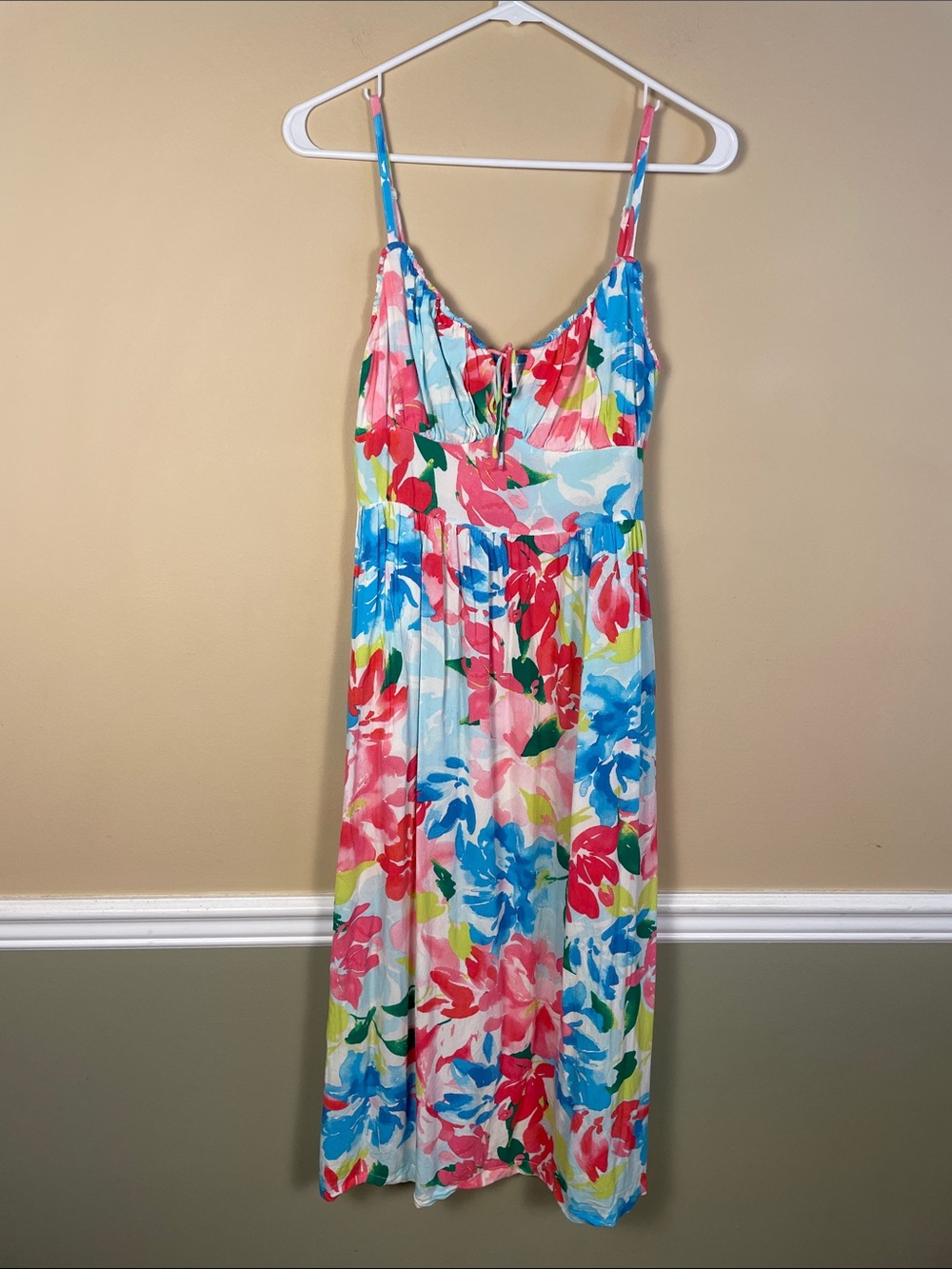 Old Navy Women’s Floral Print Tropical Multicolor Keyhole Tie Tank Midi Dress